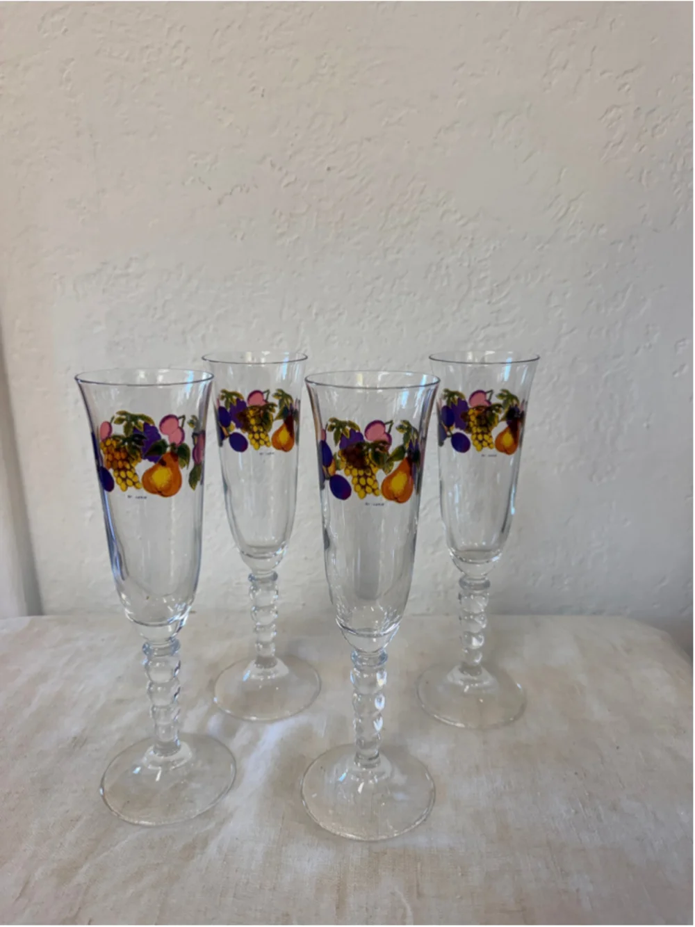 Vintage CERVE DeValbor Italy Fruit Champagne Flutes and Bottle 5 Pc Barware Set